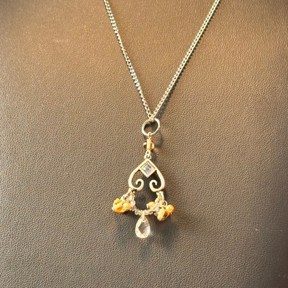 Scrollwork Chandelier Pendant Necklace Silver Orange Boho Whimsygoth Statement - Picture 3 of 9